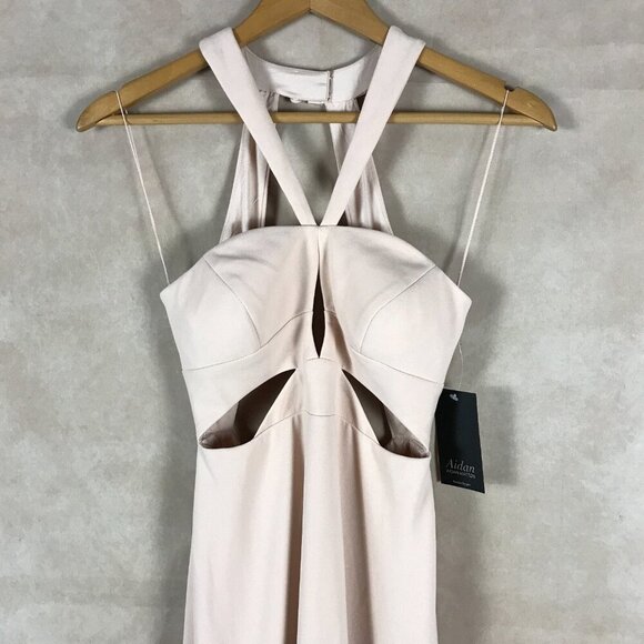 Aidan by Aidan Mattox Blush Pink Crepe Cutout Detail Gown NWT Size 0 - Picture 5 of 10